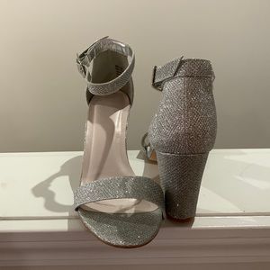 Block heel ankle strap sandal in sparkle silver (style- Arya)